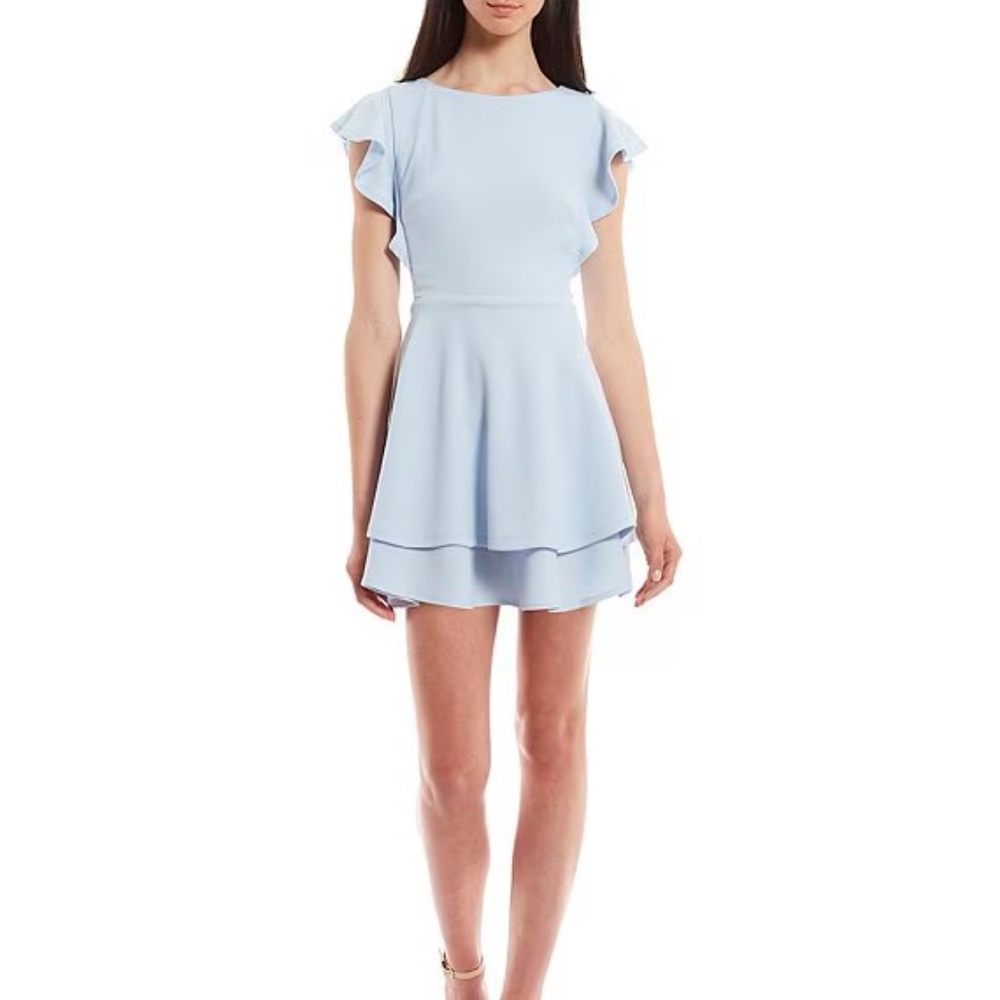 NWT Juniors size L in Midnight Doll Flutter Sleeve Dress in Baby Blue